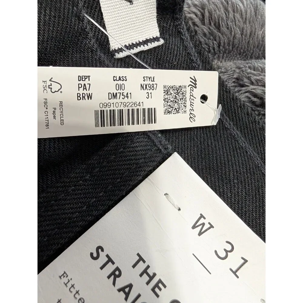 Madewell Cleo Straight Jeans W31 NWT Black Rinse High Rise Patch Pocket NX987